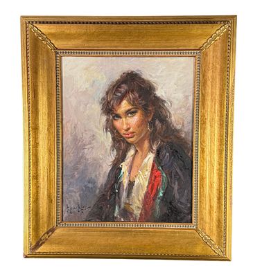 Felice Tafuri - "Temptation" - Felice Tafuri. Oil on canvas-mounted panel painting, 20th-century 