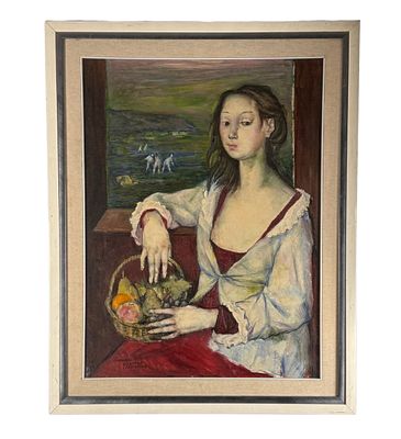 Giuseppe Ciavolino - Woman at the window - Giuseppe Ciavolino. Oil on canvas painting, 20th-century 