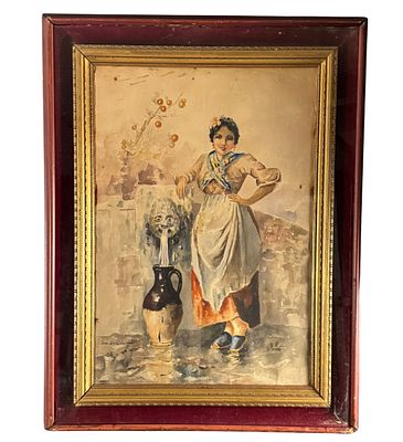 Leonardo De Lisio - Young woman at the fountain - Leonardo De Lisio. Watercolor on paper 