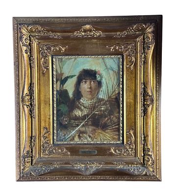 Ettore Cercone - Woman with palm - Ettore Cercone. Oil on canvas applied to panel, 19th-century 