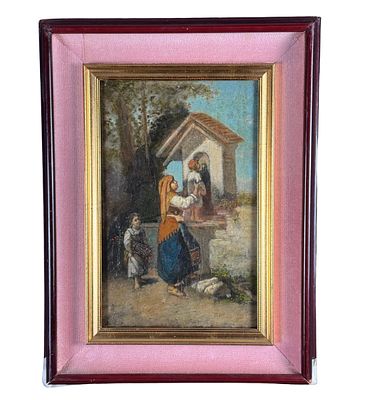 SIMONETTI - Figures visiting the chapel - SIMONETTI. Oil on canvas, 19th/20th-century period 