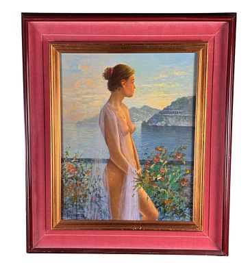 Fortunato Pugliese - Female nude against a seascape - Fortunato Pugliese. Oil on canvas 