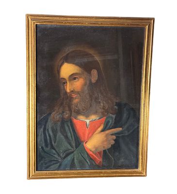 ANONIMO - Christ. Oil on canvas applied to panel, 18th/19th-century period, Italian school 