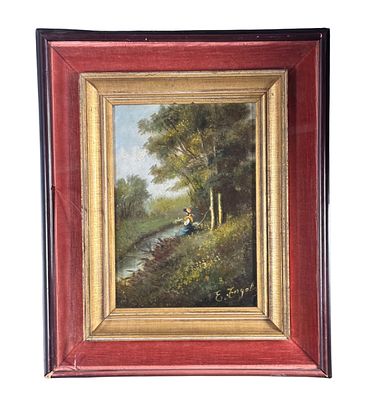 Fergola - Landscape with young peasant girl - Fergola. Oil on panel, 19th/20th-century period 