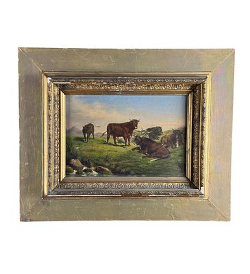 ANONIMO - Livestock. Oil painting on panel, 19th-century period, Italian school, depicting 