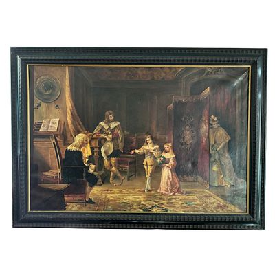 ANONIMO - Courteous Scene, the Tutor with His Young Pupils. Oil painting on canvas 