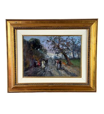 DI MARINO - Street with figures - DI MARINO. Oil painting on panel, 20th century, Italian school 