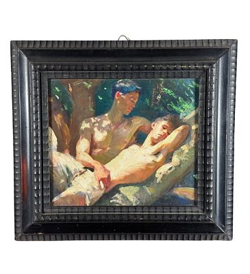 ANONIMO - Portrait of Two Male Figures. Oil painting on cardboard, 20th-century period, Italian 