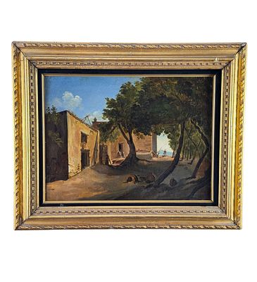 SCUOLA NAPOLETANA - Old Farmhouses. Oil painting on canvas, 19th century, Neapolitan school 