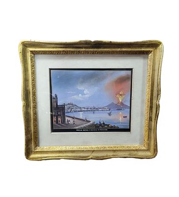 ANONIMO - View of Naples from Mount Vesuvius. Gouache painting (tempera on paper), 20th century 