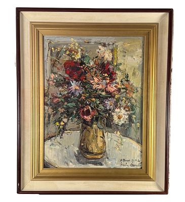 NICOLA CANZANELLA - Flowers - NICOLA CANZANELLA. Oil painting on canvas, 20th-century period 