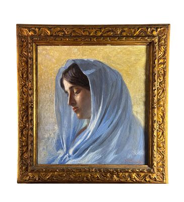 Paolo Emilio Passaro - Face of a woman with a veil - Paolo Emilio Passaro. Oil on canvas painting 