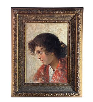 VINCENZO IROLLI - Portrait of a young woman - VINCENZO IROLLI. Oil on canvas painting, late 19th / 