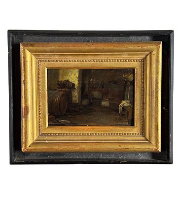 Gioacchino Toma (ATT) - Cellar interior. Oil painting on panel, 19th century, Italian school 