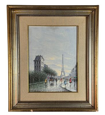 UNIDENTIFIED SIGNATURE - Street in Paris. Oil painting on canvas, 20th-century period, Italian 