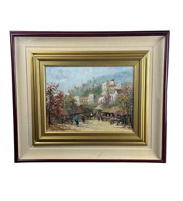 EUGENIO MAGNO - Market scene - Eugenio Magno (1944). Oil painting on panel, 20th-century Italian 