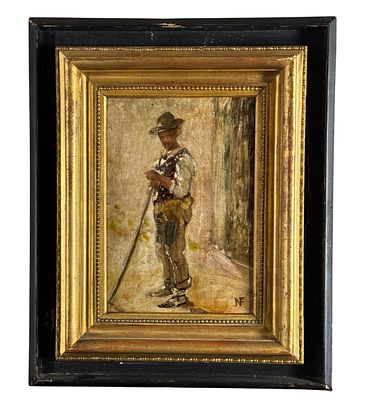 Francesco Netti - Portrait of a young person with a pipe - Francesco Netti. Oil on panel painting 