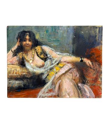 ANONIMO - Portrait of an Eastern woman. Oil painting on panel, dating from the early 20th century 