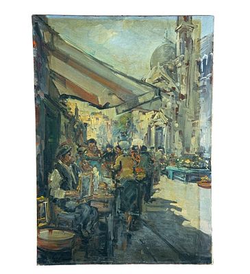 Giovanni Pane - Neapolitan market - Giovanni Pane. Oil painting on canvas, 20th century, Italian 