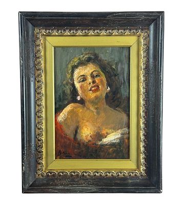 UNIDENTIFIED SIGNATURE - Portrait of a Woman. Oil painting on wood, 20th century period, Italian 