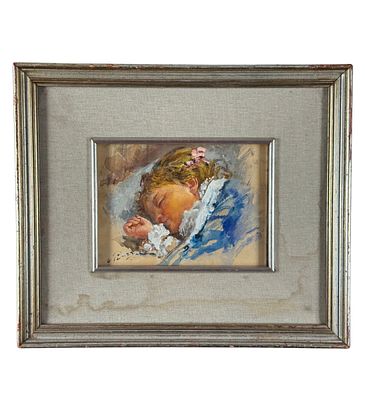 GIOVANNI PANZA - Sleeping Child - GIOVANNI PANZA. Oil painting on cardboard, 20th century, Italian 