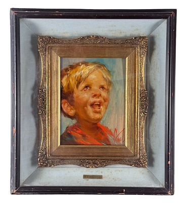 L. Anelli - Portrait of a Child - L. Anelli. Oil painting on panel, 20th century, Italian school 