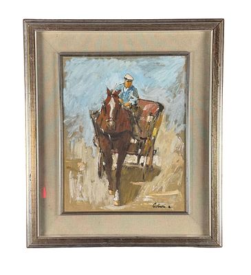 ANTONIO ASTURI - Figure in a Carriage - ANTONIO ASTURI. Oil painting on cardboard, 20th century 