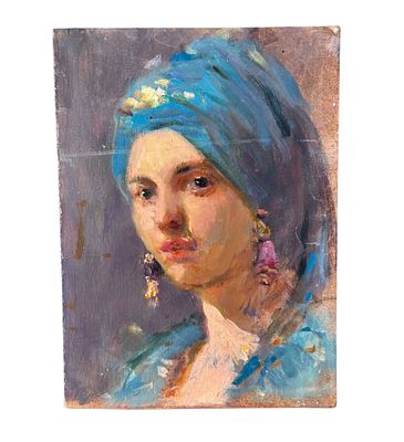 ANONIMO - Woman's Face. Oil painting on panel, 20th-century Italian school, depicting a Woman's 