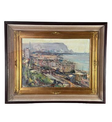 NICOLA CANZANELLA - Street in Pozzuoli - NICOLA CANZANELLA. Oil painting on board, 20th-century 