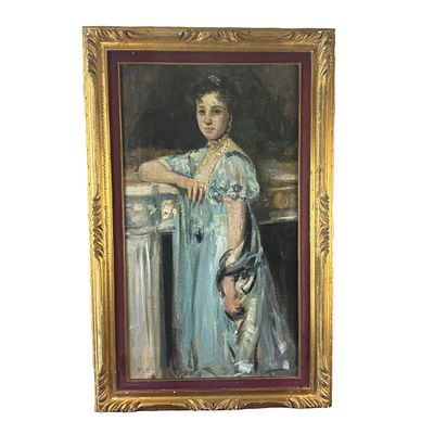 UNIDENTIFIED SIGNATURE - Portrait of a woman in the Impressionist style. Oil painting on canvas 