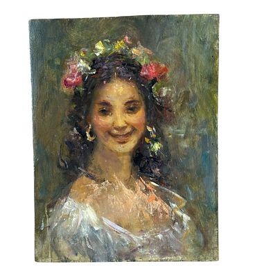 ANONIMO - Portrait of a Woman. Oil painting on panel, 20th-century Italian school, depicting a 