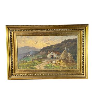 Leon Giuseppe Buono - Countryside landscape with farmhouse - Leon Giuseppe Buono. Oil painting on 