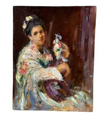 ANONIMO - Portrait of a Woman. Oil painting on panel, 20th-century Italian school, depicting a 