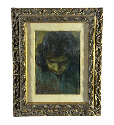 UNIDENTIFIED SIGNATURE - Woman's Face. Oil painting on cardboard, first half of the 20th century 
