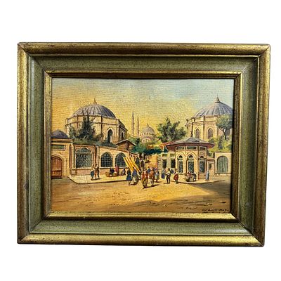 UNIDENTIFIED SIGNATURE - View of Istanbul. Oil painting on canvas, 20th-century period, Italian 