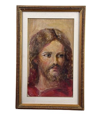 UNIDENTIFIED SIGNATURE - Face of Christ. Oil painting on panel, dating from the early 20th century 