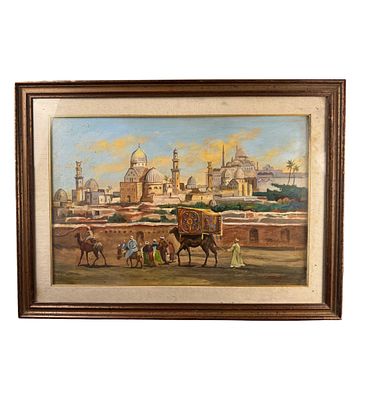 UNIDENTIFIED SIGNATURE - Street scene with figures in Istanbul. Oil painting on canvas, first half 
