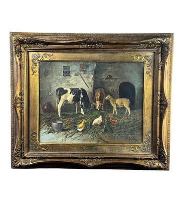 MARIO ALLEGRETTI - Interior of a barn - Mario Allegretti. Oil painting on canvas, second half of 