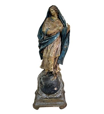 Scultura cartapesta leccese, testa mani e piedi in legno, occhi in vetro e veste cartapesta 