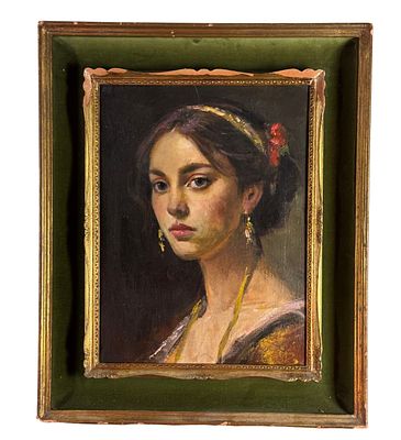 ANONIMO - Ritratto di donna. Dipinto olio su tela, periodo XX secolo, scuola Italiana, raffigurante 