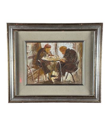 ANTONIO ASTURI - Personaggi al bar - ANTONIO ASTURI. Dipinto olio su cartoncino, periodo XX secolo 