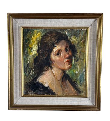 SCUOLA NAPOLETANA - Ritratto di donna di profilo. Dipinto olio su cartoncino, periodo XX secolo 