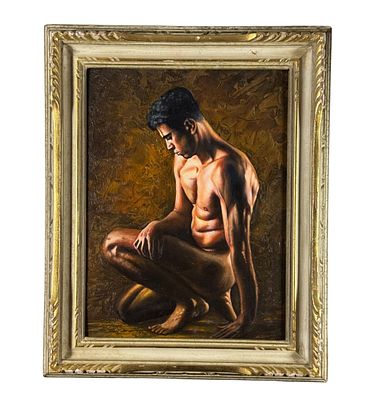ANONIMO - Nudo maschile. Dipinto olio su pannello, accademico periodo XX secolo, scuola Italiana 