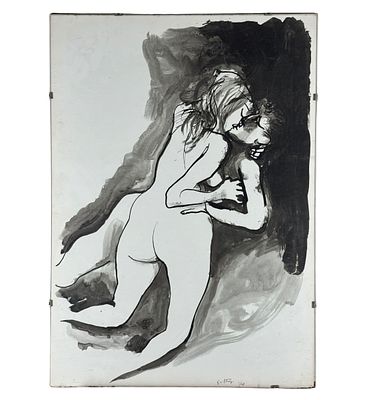 ANONIMO - Giovane coppia in amore. Dipinto acrilico su carta, periodo XX secolo, scuola Italiana 