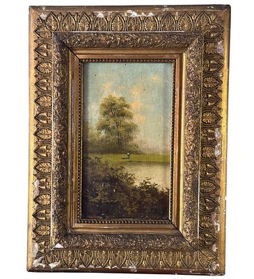 ANONIMO - Paesaggio. Dipinto olio su tavola, periodo XIX secolo, scuola Italiana raffigurante 