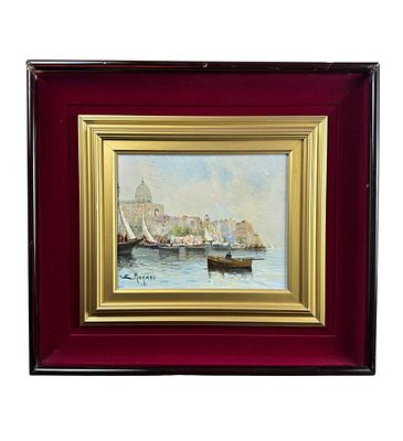EUGENIO MAGNO - Marina partenopea - Eugenio Magno (Naples 1944). Dipinto olio su tavola, periodo XX 