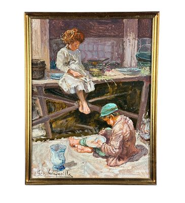 Piero Vertefeuille - Pasto frugale - Piero Vertefeuille. Dipinto olio su tavola, periodo XX secolo 