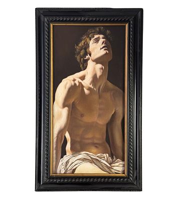 ANONIMO - Ritratto di giovane a torso nudo. Dipinto olio su pannello, periodo XX secolo, scuola 