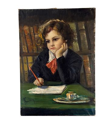 UNIDENTIFIED SIGNATURE - La lezione. Dipinto olio su tela, periodo XX secolo, scuola Italiana 