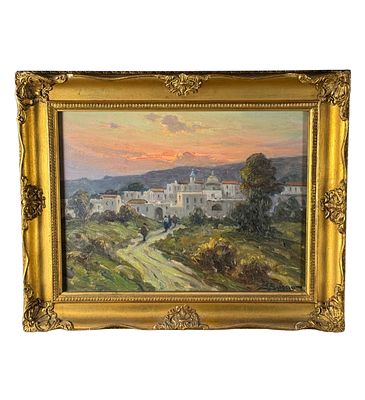 Leon Giuseppe Buono - Paesaggio - Leon Giuseppe Buono. Dipinto olio su pannello, periodo XX secolo 